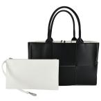 ボッテガヴェネタ BOTTEGA VENETA マキシイントレチャート スモール アルコ トートバッグ 652867 ブラック ホワイト 黒 白 ポーチ付き ハンドバッグ
