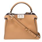 フェンディ FENDI ピーカブー アイコニック エッセンシャリー 2way ハンドバッグ ショルダー レディース ライトブラウン パープル シルバー金具 レザー 8BN302