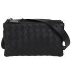 ショッピングボッテガ ボッテガヴェネタ BOTTEGA VENETA イントレチャート 3連 ポーチ ショルダーバッグ クロスボディバッグ 斜め掛け メンズ レザー ブラック 黒 609692