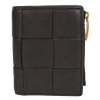 ショッピングbottega ボッテガヴェネタ BOTTEGA VENETA スモール カセット 二つ折り コンパクト ウォレット 財布 レザー ブラウン ゴールド金具 742698