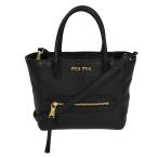 ミュウミュウ MIU MIU ロゴ 2way ハンドバッグ ショルダーバッグ レディース レザー ブラック ゴールド金具 5BG143