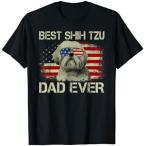 メンズ Best Shih Tzu Dad Ever Tシャツ 犬愛好家 アメリカ国旗ギフト Tシャツ