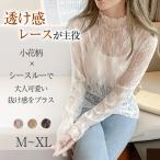 レース Tシャツ 透け感 フリル レディース シースルー トップス シアー トップス 長袖 ハイネック ロンT  セクシー 大人 肌見せ 小花柄 爆買