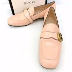 GUCCI GGマーモント スクエアトゥ レザー ローファー シューズ パンプス ローヒール 602496 古着 箱付き レディース 37 1/2 ピンク グッチ 靴 IF15287■
