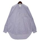 エイムネイム トーマスメイソン BAND COLLAR SHIRTS バンドカラー ストライプ シャツ ブラウス 長袖 メンズ Lサイズ ブルー系 AIMNAIM トップス DM14326■