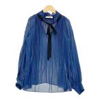 ショッピングシフォン L'UNE リュンヌ 配色プリーテッドフリルブラウス シフォン プリーツ シャツ 長袖 リボン LU19X-110 レディース フリーサイズ ネイビー トップス IL15417■