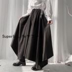 レディースファッション超ワイド ボトムス  キュロット ロング丈 ブラック 黒 秋 大きいサイズ S M L XL 2XL ウエストゴム モード系 スカーチョ ズボン