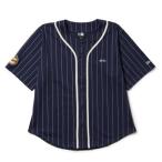 ニューエラ(NEW ERA)(メンズ、レディース)ヘビーウェイト コットン ベースボールシャツ ネイビーストライプ 14410205