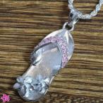 ハワイアンジュエリー ペンダント レディース ビーチサンダル ピンクジルコニア シルバー925 プレ ...