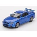 新品ミニカー 1/64 Nissan スカイライン GT-R R34 Vスペック 右ハンドル(ベイサイドブルー)