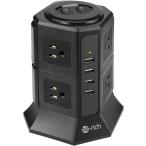 延長コード USB付き 延長コード 2ｍ 12個ACコンセント Type-Cポート付き タワー型 雷ガード 過負荷保護