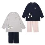 ルームウエア レディース 長袖 上下セット プルオーバールームウエア ネコまるけ柄 24-7568 クスグルジャパン ミニミニ裏毛ニット 上下セット