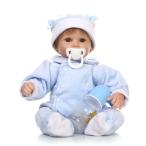 リボーンドール リアル赤ちゃん人形 ハンドメイド海外ドール 衣装とおしゃぶり・哺乳瓶付き ブルーのベビー服の乳児ちゃん