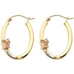 Sonia Jewels 14k ホワイトイエローとローズゴールドピアス バタフライオーバルフープ　並行輸入品