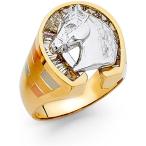 Jewels By Lux 14K Yellow and White Gold Two-Tone Cubic Zirconia CZ Lucky Horse Shoe Mens Fashion Anniversary Ring Size 8　並行輸入品
