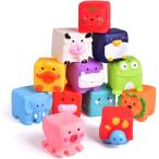 FUN LITTLE TOYS Kids Bath Toys  Soft Cube Bath Squirters  Squeeze Water Toys Building Blocks for Kids  12 Pieces　並行輸入品