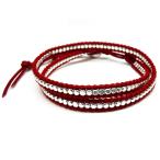 本革2連 ワンランク上のラップブレス 赤レザー レッド シルバー男性 メンズ ペア お揃い ブレスレットchb25 おしゃれ