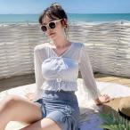 上下セット 水着 レディース 体型カバー ワンピース オールインワン オフショルダー フレア 大きいサイズ レディース 水着 中学生 高校生 10代 20代