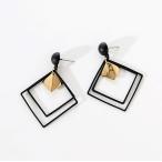 Yahoo! Yahoo!ショッピング(ヤフー ショッピング)ブラック ゴールド スクエア レディース ピアス