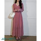 パーティードレス カシュクール Vネック ワンピース ドレス パーティー 結婚式 長袖 袖あり ロング丈 シアー  大きいサイズ ゆったり 体型カバー 春