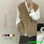 ニットベスト ジレ レディース Vネック 秋冬 ベスト ロングジレ 秋 冬 大きいサイズ 前開き ベストジレ ニット ベスト ニットセーター 重ね着 レイヤード風