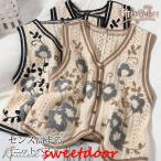 ベスト レディース ニットベスト ジレベスト 前開き 重ね着 ノースリーブ 花柄 ゆったり プルオーバー レイヤード おしゃれ 着回し 体型カバー