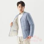 インナーダウン メンズ Vネック ノーカラー KNK(株) 裏起毛 中綿ジャケット 防寒 暖かい 裏ボア 大きいサイズ 無地 冬服 アウター ショート 長袖