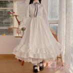 スカート ロリータ風 ロング 2点セット 森ガール KNK(株) フリル 可愛い フェミニン ガーリー レース かわいい ふんわり ホワイト ブラック コーデ