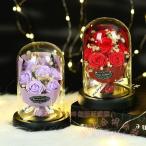 ソープフラワー フラワーギフト ガラスドーム ライト付きKNK（株）バラ カーネーション ヒマワリ 花束風 枯れない花 記念日 母の日 プレゼント