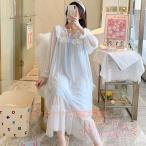ネグリジェ 春秋 綿 長袖 ロング丈 レース 姫風 KNK（株） シースルー ナイトローブ ルームウェア パジャマ レディース 大人可愛い やわらか肌触り おうち時間に