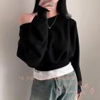 クロップド丈 スウェット レディース オフショル ワンショル KNK(株) 上品カットソー トレーナー風 秋トップス 肩見せ おしゃれ 大人カジュアル