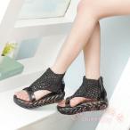 ブーツサンダル レディース 編み込み 厚底 KNK（株） 通気性 サマーブーツ 軽量 オープントゥ ハイカット 厚底サンダル スポーツ スニーカー風 おしゃれ