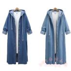  женский Denim пальто длинный Cesta - осень весна с капюшоном . большой размер модный свободно жакет KNK( АО ) casual . изысканный Denim длинное пальто 