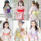 浴衣 子供 キッズ 女の子 浴衣ドレス KNK(株） ワンピース 兵児帯付 帯セット 綿 コットン 花柄 ベビー 甚平 祭り 記念撮影 かわいい
