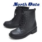 スノーブーツ レディース ノースデイト NORTH DATE ブーツ レースアップ 防滑 ダテハキ 北海道 防寒 雪道対応 カジュアルブーツ 紐 ファスナー 13923 ブラック