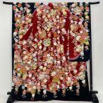 ショッピング振袖 振袖 中古 赤 黒 正絹 古典 裄67.5cm 身丈173cm 美品 L サイズ 成人式 5074