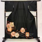 黒留袖 リサイクル着物 安い 裄65.2cm M size リメイク 中古 礼装 ポリエステル リユース 6438