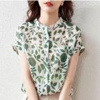 レディース トップス シフォン 半袖 プリント トップス 夏 春 秋 春夏 フレア袖 花柄 薄型 ミセスファッション 大人可愛い 30代 40代 森ガール