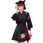和服 着物 巫女 和装 漢服 大正ロマン コスプレ 仮装 衣装 ネコ柄 ワンピース 女装 浴衣 レディース ハロウィン