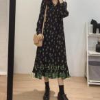 ワンピース春夏森ガールフィッシュテール音符プリント長袖体型カバーオーバーサイズ新作