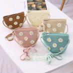 子供用 ポシェット ショルダーバッグ ストローバッグ 肩掛け 斜め掛け キッズ 女の子 麦わら ミニショルダー フラワー 花飾り 女児 可愛い ピンク