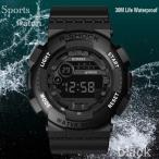 腕時計 スポーツ時計 デジタル時計　時計　 ミリタリー LED　耐久性 スポーツ  アウトドア ランニング アウトドア アクリルケース ブラック