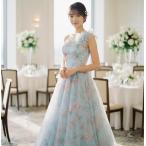 カラードレス 青 ブルー  花柄 肩紐 コサージュ付き Aライン 演奏会用ドレス 結婚式 二次会 パーティドレス 中学生 高校生 大人かわいいドレス dcd13040wb