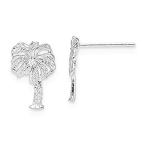 14k White Gold Palm Tree Post Stud Earrings Ball Button Outdoor Nature Fine