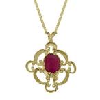 14k Yellow Gold Natural Ruby Womens Pendant & Chain - Chain length 18