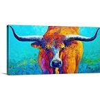 GREATBIGCANVAS Wide Spread Texas Longhorn Canvas Wall Art Print, Cow Home D