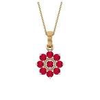 Glass Filled Ruby Necklace, 1.32 CT Round Shaped 3.30 MM Gemstone, Gold Flo