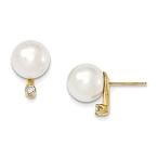 9-10mm White Saltwater Cultured South Sea Pearl .10ct Dia Earrings in 14K Y