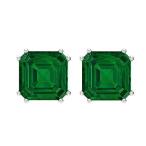 Asscher Stud Earrings, 6.3 CT Asscher Shaped 8 MM Lab Created Emerald Solit