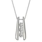 1 Carat Bar Set 14K White Gold 3 Stone Diamond Pendant Necklace Ultra Premi